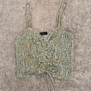 Pink Lily Cropped Floral Cinched Top (S)